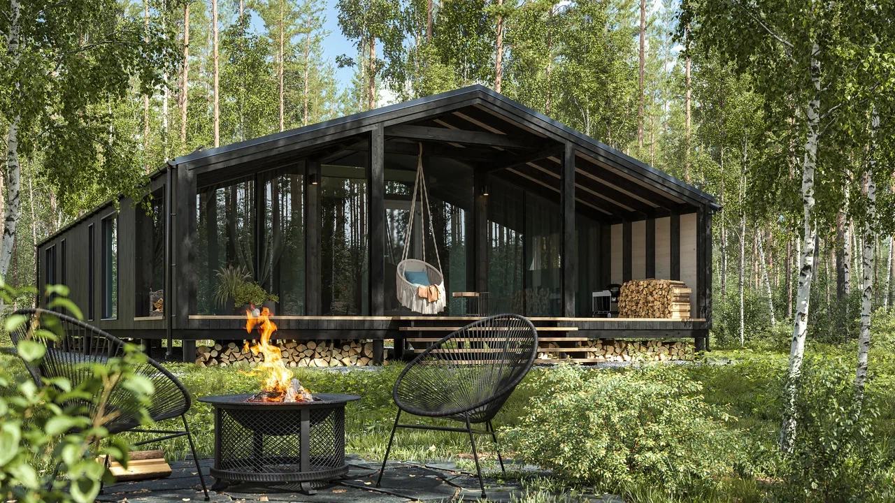 Модульный барнхаус BlagoHouse в берёзовой роще