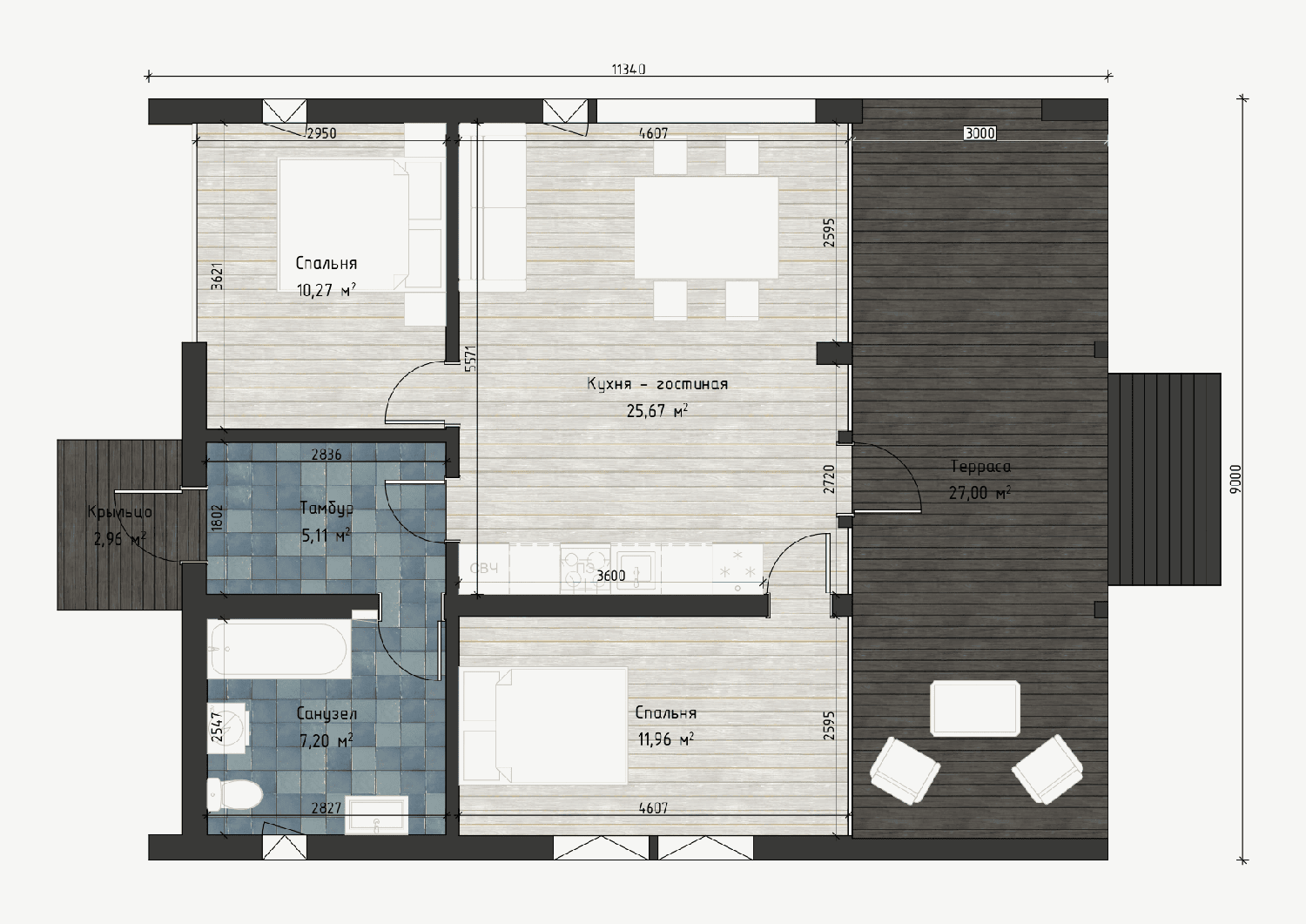 Планировка BlagoBarn 60 — вариант 1