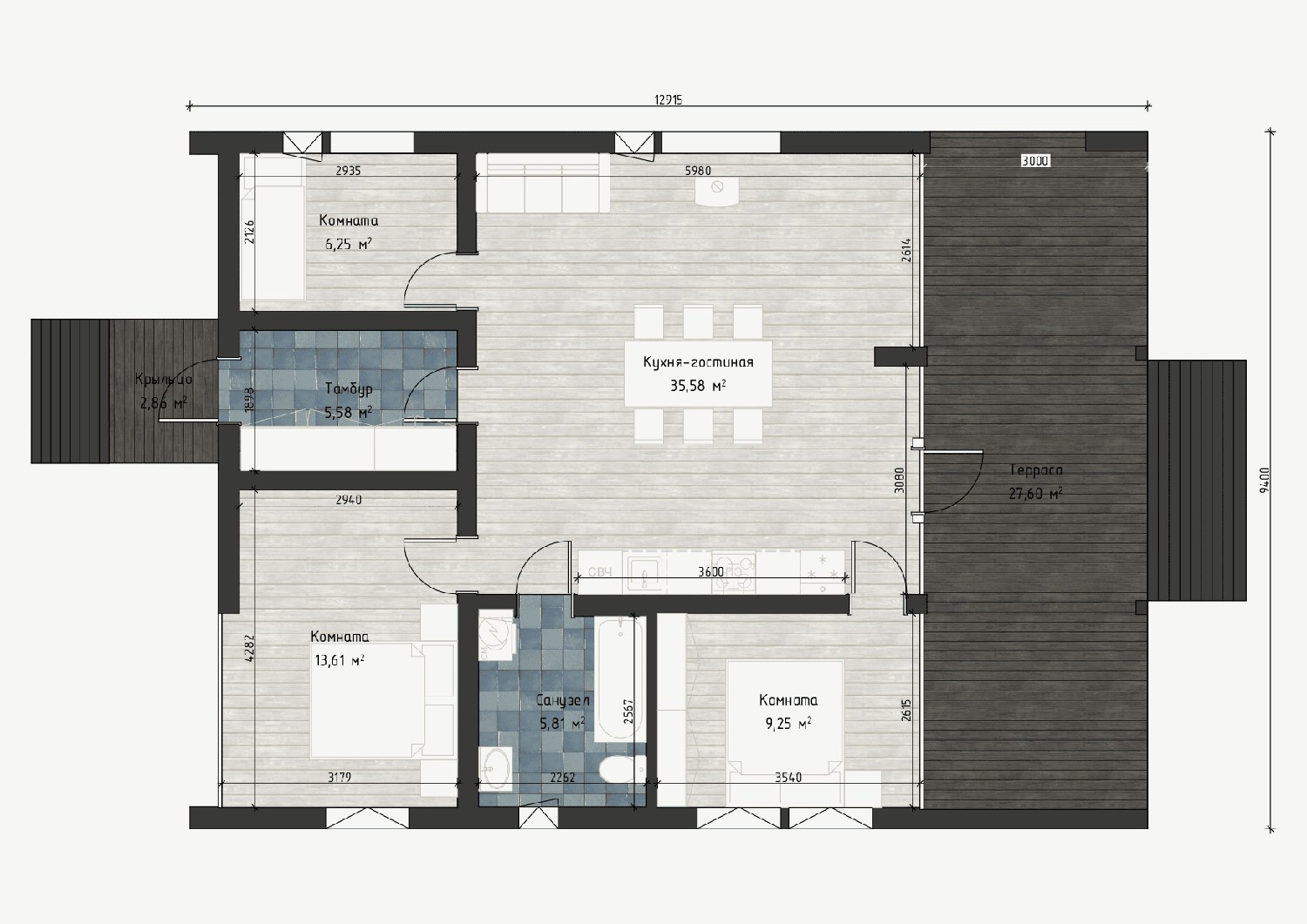 Планировка BlagoBarn 77 — вариант 2